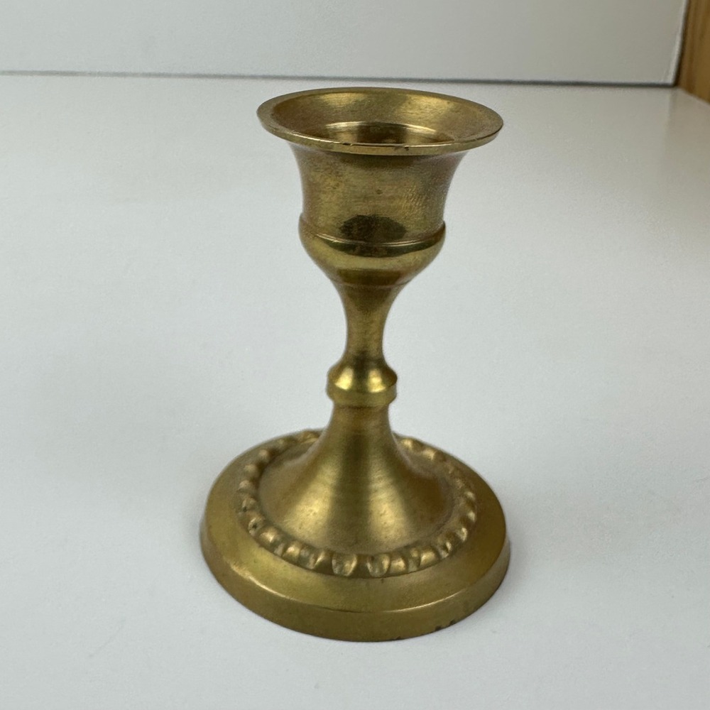 Vintage Solid Brass Small Taper Candlestick Holder Gold MCM Boho Home Decor 3"